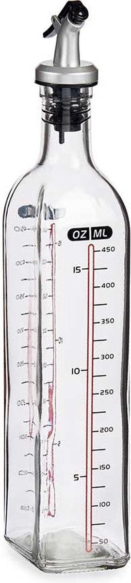 Vivalto Azijn/Olie fles met inhoud meter in ml - glas - met schenktuit - olijfolieflessen - 500 ml - afsluitbaar