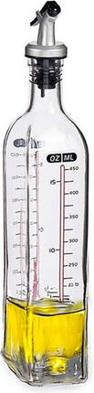 Vivalto Azijn/Olie fles met inhoud meter in ml - glas - met schenktuit - olijfolieflessen - 500 ml - afsluitbaar