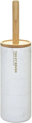 WC-/toiletborstel met houder rond wit met marmer effect kunststof/bamboe 38 cm