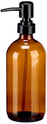 Flessenpomp - Dispenser - Set van 2 - Rond - Kristal Dispenser met Zwarte Pomp - 500 ml - 7.4 x 9.5 x 21.4 cm - Bruin-Zwart