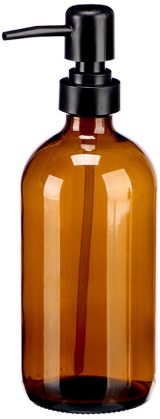 Flessenpomp - Dispenser - Set van 2 - Rond - Kristal Dispenser met Zwarte Pomp - 500 ml - 7.4 x 9.5 x 21.4 cm - Bruin-Zwart