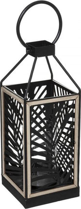 Lantaarn - windlicht - zwart - hout - 38cm - inclusief binnenglas