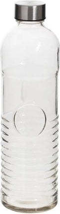 Waterfles/drinkfles 1 liter van gehard ribbel glas - Glazen drink flessen
