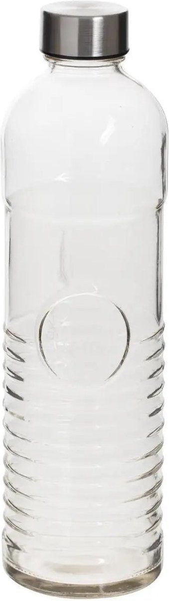 Waterfles/drinkfles 1 liter van gehard ribbel glas - Glazen drink flessen