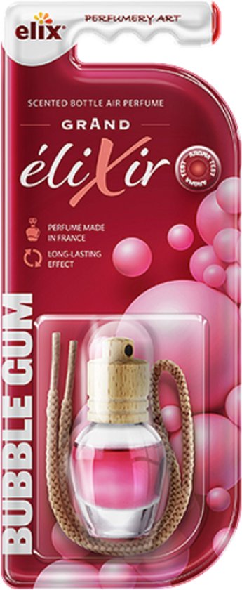 Elix - Elixir Auto Luchtverfrisser - Houten Geurhanger - Interieur Parfum Auto - Luxe Air Freshener Flesje - Geurhanger Auto & Huis - 8ml - Bubble Gum