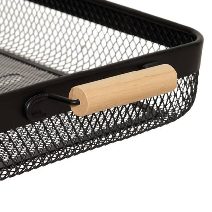 Dienblad – 51 x 26,5 cm – Zwart met Houten Handgrepen