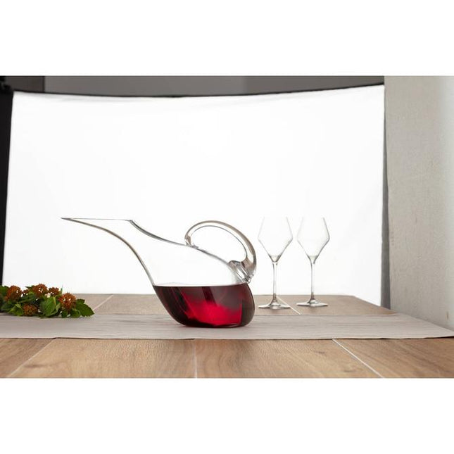 Wijn karaf/decanteer kan schuin 1,7 liter van glas - 14 x 10 x 37 cm - Eendenkaraf - Waterkan - Sapkan
