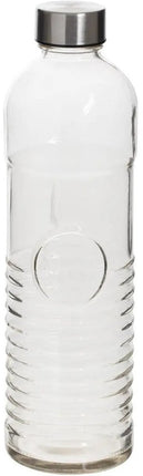 5Five Waterfles - 4x -1 liter - gehard ribbel glas - D8 x H29 cm - drinkfles - Glazen drink flessen