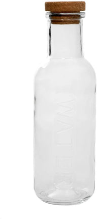 HOMLA - Maeve Karaf - Glazen Waterkaraf met Kurken Stopper - Luxe Schenkkan voor Water, Sap & Dranken - Transparante Glazen Fles - Moderne Tafeldecoratie - 27.6 x 8 cm - 1L - Transparant