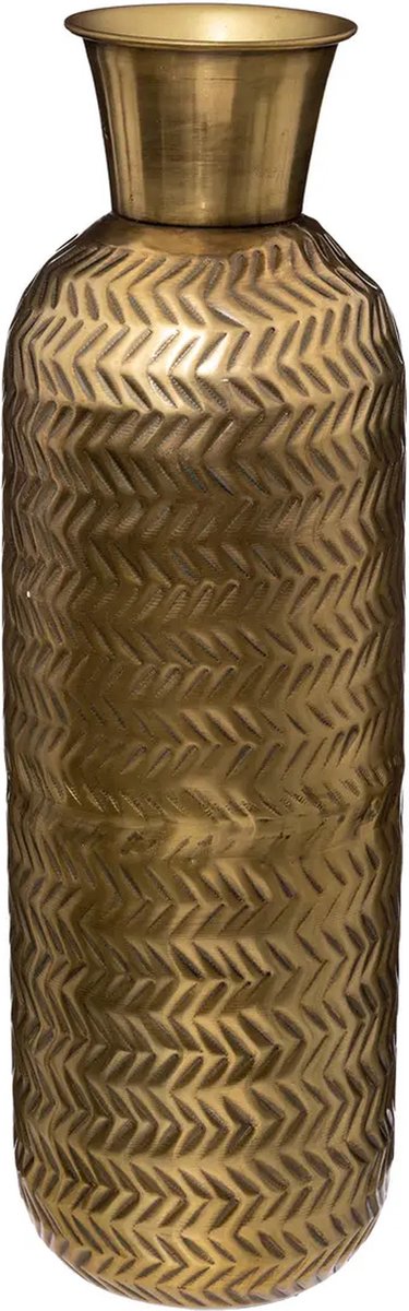 Atmosphera Bloemenvaas Antique Dorado - goud - bewerkt metaal - 15 x 45 cm - flessenhals model - Design vaas