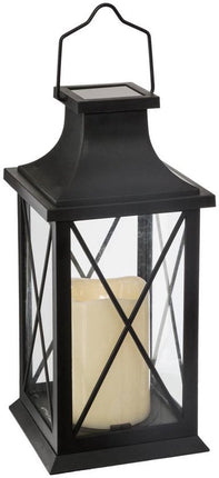 2x Atmosphera Solar tuin lantaarn - zwart - kunststof/glas - 14 x 14 x 28 cm - buiten - Led kaars licht