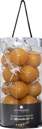 Atmosphera Lichtslinger - 20 verlichte balletjes/bollen 6 cm - mosterdgeel - 435 cm - met stekker