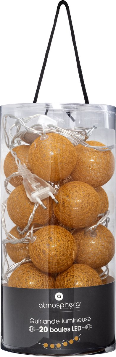 Atmosphera Lichtslinger - 20 verlichte balletjes/bollen 6 cm - mosterdgeel - 435 cm - met stekker