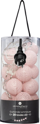 Atmosphera Lichtslinger - 20 verlichte balletjes/bollen 6 cm - lichtroze - 435 cm - met stekker