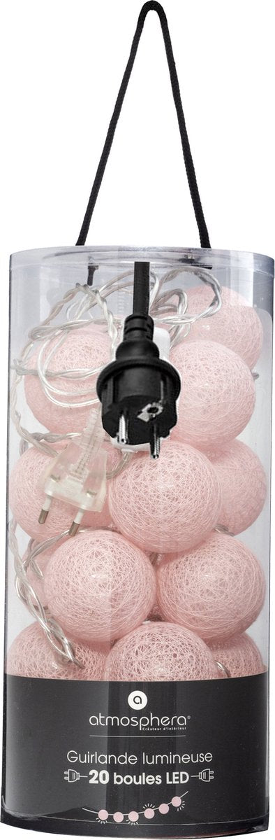 Atmosphera Lichtslinger - 20 verlichte balletjes/bollen 6 cm - lichtroze - 435 cm - met stekker