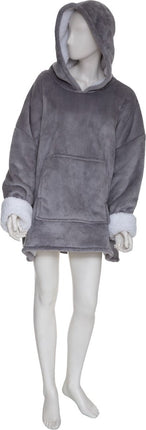 Hoodie Plaid – Grijs – Fleece hoodie deken met mouwen – Oversized knuffeltrui voor heren en dames