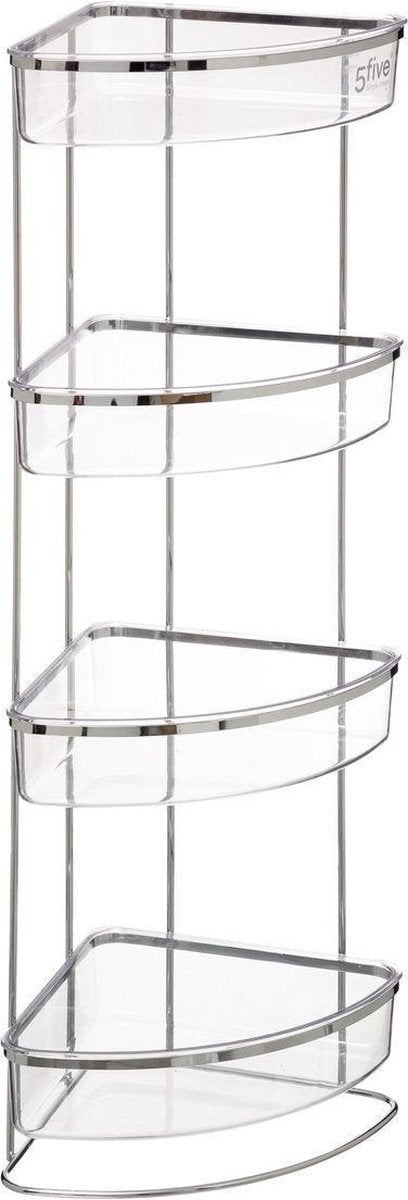 Doucherekje/badkamerrekje hoek staand metaal/kunststof met 4 lagen 23 x 23 x 78 cm - Opberg rekjes voor shampoo/douchegel