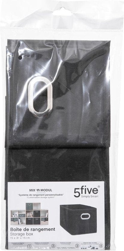 5Five Opbergmand/kastmand - Set van 3x stuks - zwart - linnen - 7 liter - 31 x 15 x 15 cm - Opbergbox - Vakkenkast manden