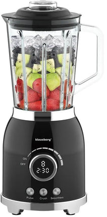 Klausberg - Blender - Smoothie Maker met LED Display - IJscrusher - Glazen Blender met 6 RVS Messen - Smoothie Blender met Timer - Keuken Blender 8 Snelheden - Crushed Ice Mixer - 1.5L - 600W - Zwart