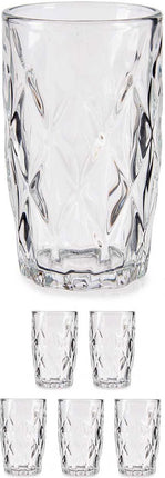 Set van 6x stuks luxe gedecoreerd glas drinkglazen/waterglazen van 340 ml transparant - Formaat per glas 8 x 12.5 cm