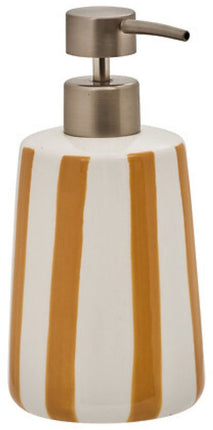 Zeepdispenser Keramiek Tarwe - 17.3 cm – Badkamer & Keuken Accessoire – Geel - Zeeppomp - Hervulbaar - Gele Strepen - Keramisch