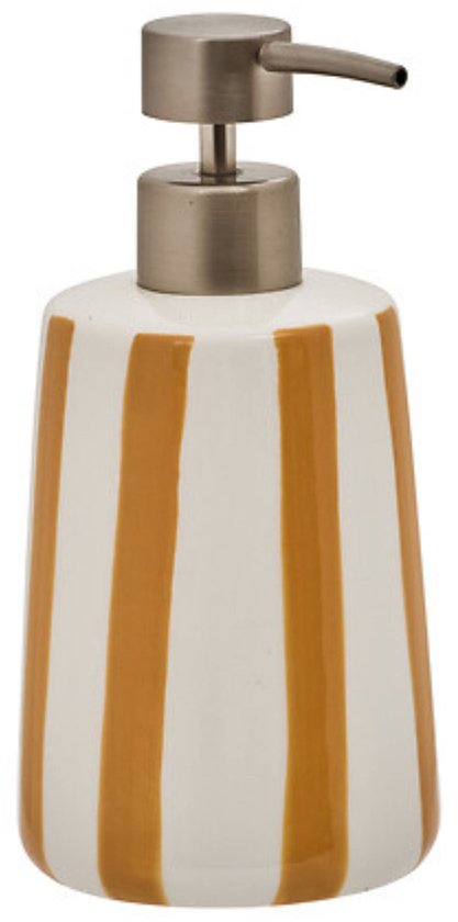 Zeepdispenser Keramiek Tarwe - 17.3 cm – Badkamer & Keuken Accessoire – Geel - Zeeppomp - Hervulbaar - Gele Strepen - Keramisch