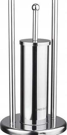 Kinghoff 3221 toiletborstel met toiletrolhouder, rvs, staand, zilverkleurig
