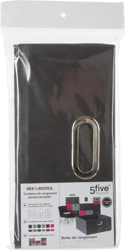 5Five Opbergmand/kastmand - donkergrijs - linnen - 14 liter - 31 x 31 x 15 cm - Opbergbox - Vakkenkast manden