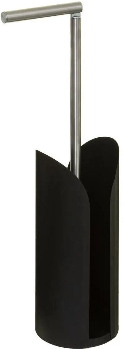 Staande wc/toiletrolhouder zwart met reservoir en flexibele stang 59 cm van metaal - Wc-rol houder - Toiletrol houder