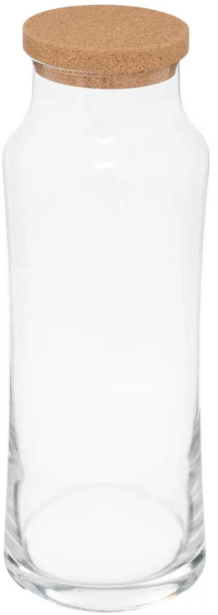 Secret de Gourmet schenkkan/water karaf met kurk dop - glas - transparant - 1000 ml - D9 x H25 cm - afsluitbaar