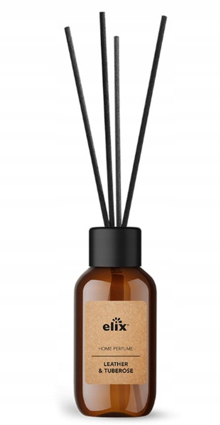 Elix - Geurstokjes Diffuser - Luchtverfrisser - Interieur Parfum - Reed Diffuser - Luxe Huisgeur 45 Dagen - Elegante Woonkamer, Slaapkamer & Kantoor Geur - 125ml - Leather & Tuberose