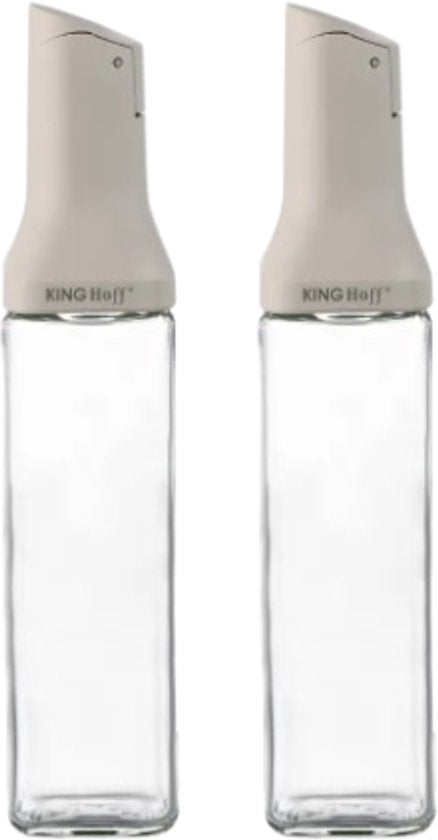 Schenktuit Fles - Schenker - Set van 2 - Fles met Gietmond - Glas voor Olie, Azijn en Sauzen - Druppelvrij - Hygienisch - 500 ml - 6.5 x 6.5 x 29 cm - Beige & Transparant