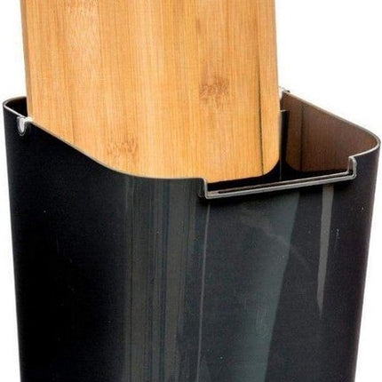 5Five prullenbak/vuilnisbak - 5 liter - bamboe - zwart/lichtbruin - 24 x 19 cm - badkamer afvalbak