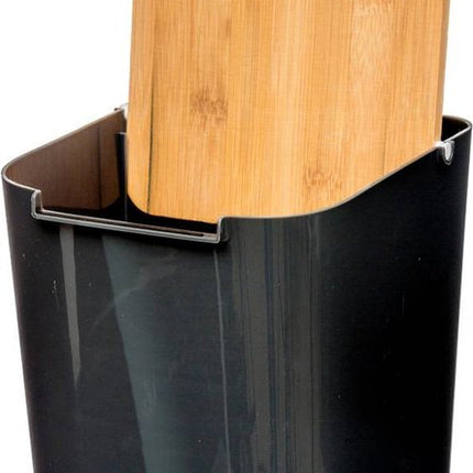 5Five prullenbak/vuilnisbak - 5 liter - bamboe - zwart/lichtbruin - 24 x 19 cm - badkamer afvalbak
