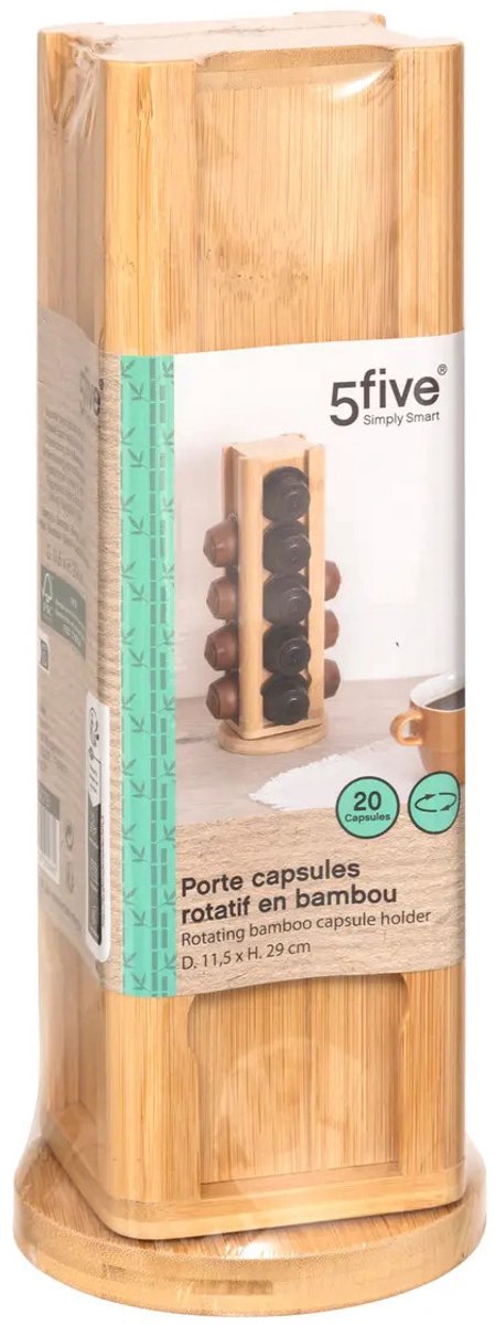 5Five Dolce Gusto Koffie cups/capsules houder dispenser - bamboe hout - 11 x 29 cm - voor 20 capsules