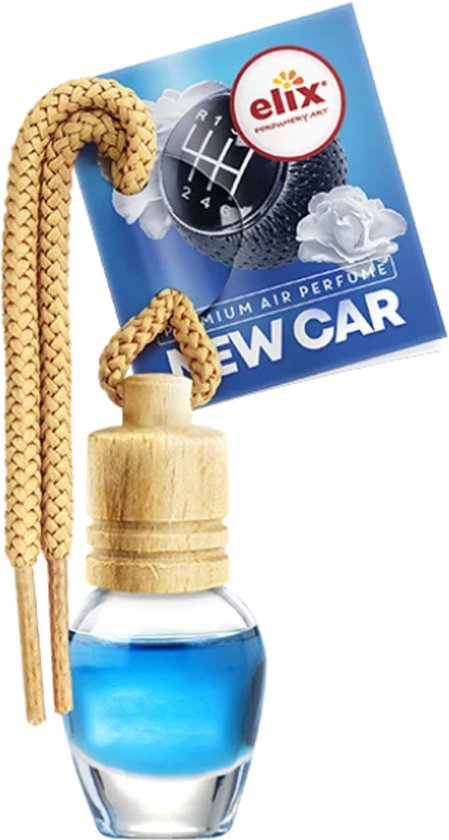 Elix - Auto Luchtverfrisser - Autoparfum - Houten Geurhanger - Interieur Parfum Auto - Luxe Air Freshener Flesje - Langdurig Effect - Geurhanger Auto & Huis - 8ml - New Car