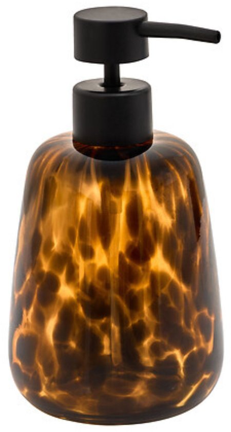 Zeepdispenser Dotty - 400 ml Glas - Bruin Rond Met Pomp - Zeeppomp - Handzeepdispenser - Hervulbaar - Navullen