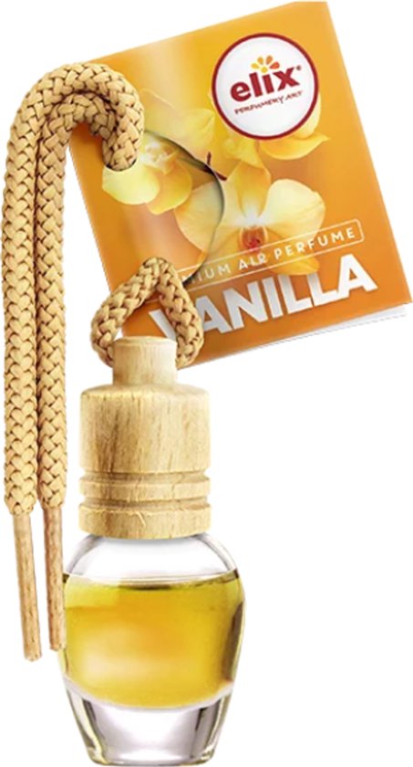 Elix - Auto Luchtverfrisser - Autoparfum - Houten Geurhanger - Interieur Parfum Auto - Luxe Air Freshener Flesje - Langdurig Effect - Geurhanger Auto & Huis - 8ml - Vanilla