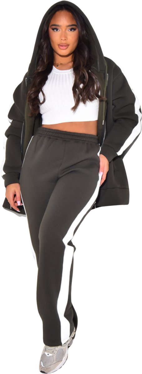 Comfortabel Joggingpak Khaki - 2delig - Khaki - Sweater en comfortabele (jogging)broek - Huispak - OneSize
