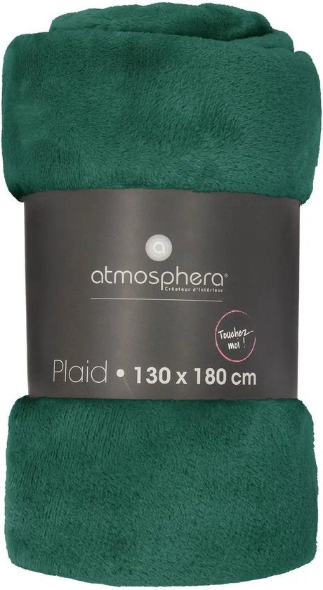 Atmosphera Plaid deken - groen - polyester - 130 x 180 cm - Bankdeken - Fleece plaid