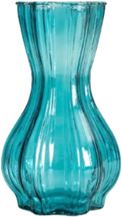 Homla - Vaas - Bloemenvaas - Glazen Vaas - Decoratieve Bloemenvaas met Golvende Rand - Moderne Design Vaas voor Verse & Droogbloemen - 13 x 25 cm - Turquoise