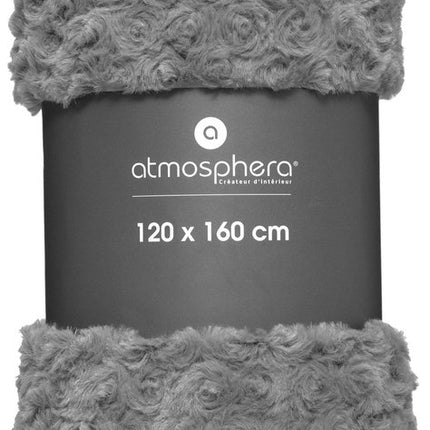 Atmosphera Sprei/deken/plaid - donkergrijs - polyester - 120 x 160 cm - geknoopt motief
