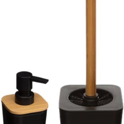 Natureo Badkameraccessoiresset - Badkamer Accessoires Set - Moderne Toilet Set - Luxe Badkamer Accessoires - Toiletborstel met Houder - Zeepdispenser 300ml - Bamboo/PS - Zwart
