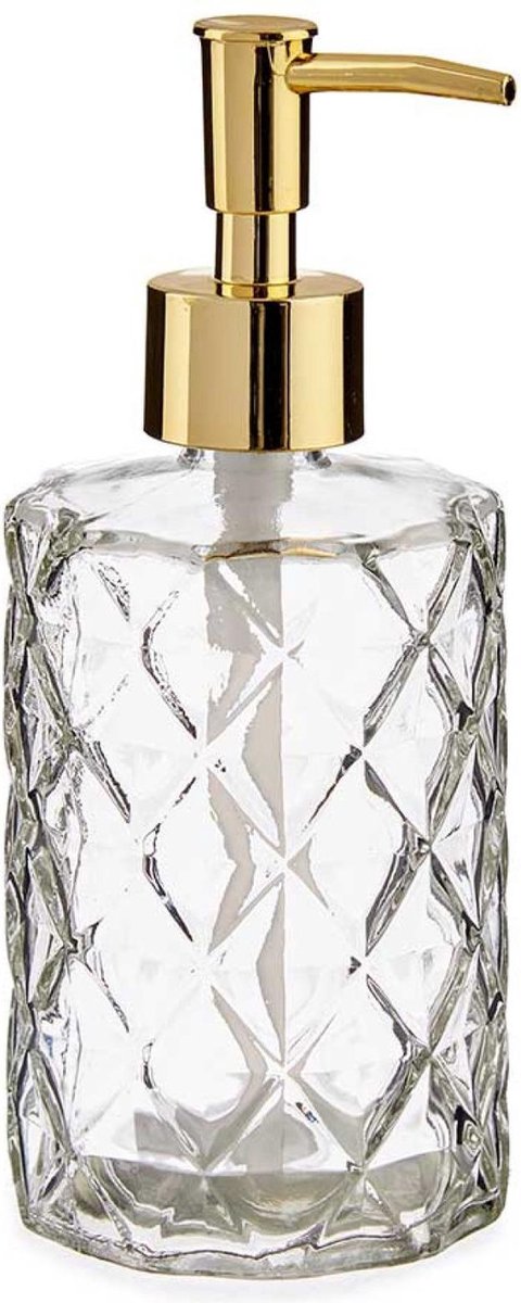 Zeeppompje/zeepdispenser transparant geruit glas 330 ml - Badkamer/keuken zeep dispenser
