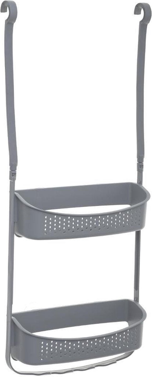 Doucherekje/badkamerrekje 2 lagen kunststof met ophanghaak grijs 32 x 11 x 70 cm - Opberg rekjes voor shampoo/douchegel
