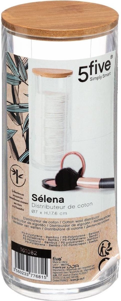 FiveÂ® Wattenschijfjes dispenser bamboe deksel - Wattenschijfjes - Met deksel