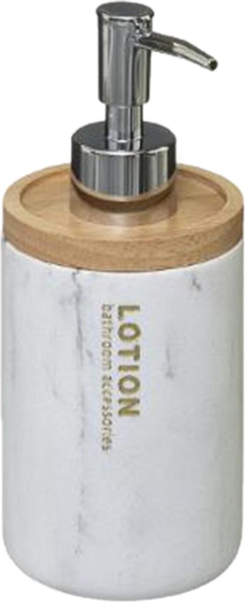 5five Zeeppompje/zeepdispenser - marmer look - wit - 272 ml - navulbaar - keuken/toilet/badkamer