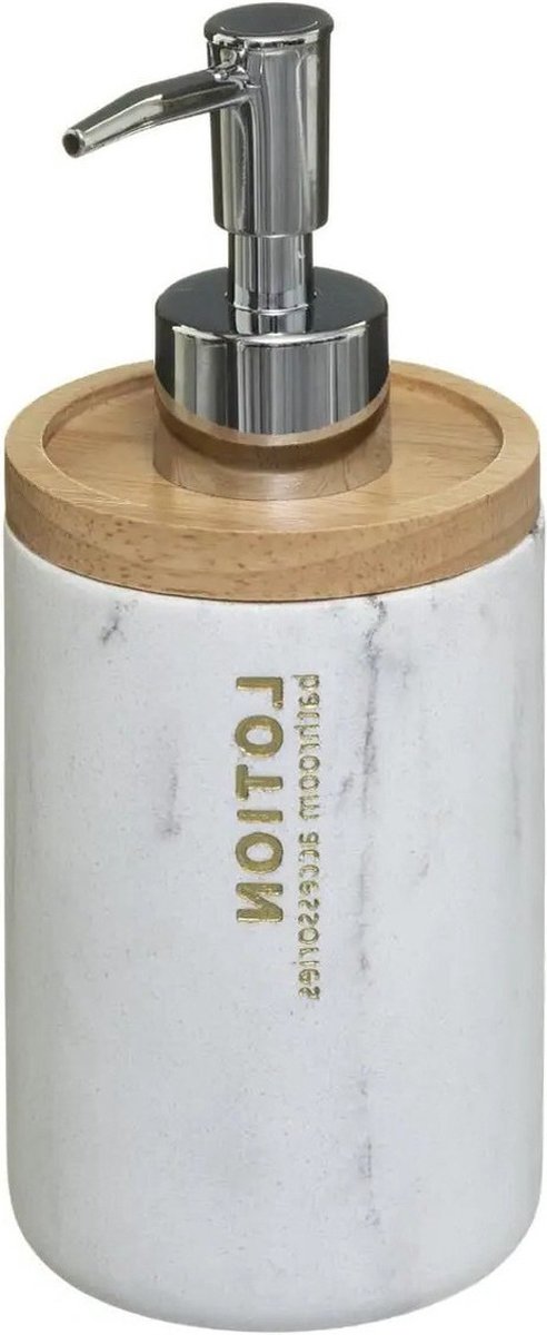 5five Zeeppompje/zeepdispenser - marmer look - wit - 272 ml - navulbaar - keuken/toilet/badkamer