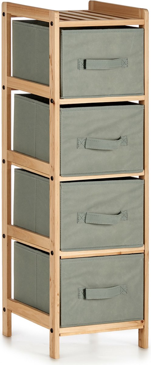 Kipit Badkamerkastje/opbergkastje - met 4x manden - 29 x 28 x 89 cm - Dennenhout