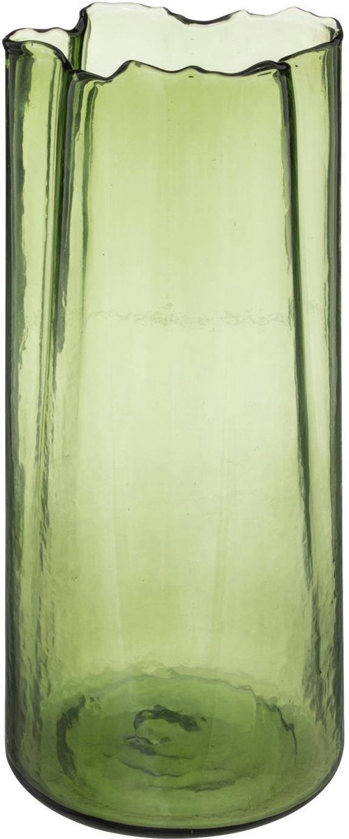 Vaas voor bloemen van groen glas, onregelmatige vorm, 32 cm